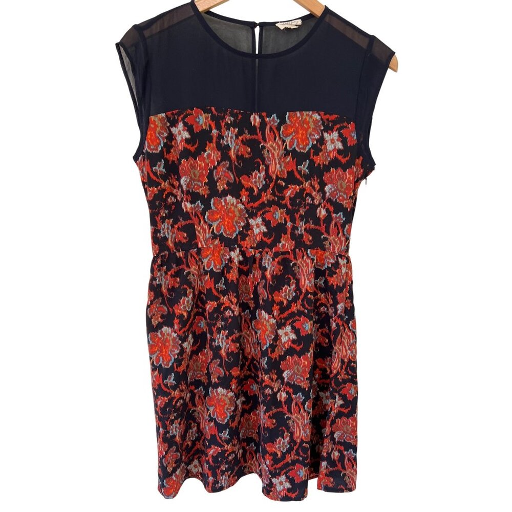 Maison Jules floral dress size M medium minidress navy orange